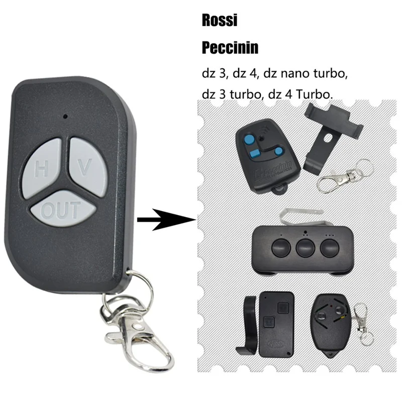 For Rossi & Peccinin DZ 3  /  DZ 4  /  DZ Nano Turbo  /  DZ 3 Turbo  /  DZ 4 Turbo 433MHz Garage Door Remote Control Rolling Code 3 Button 50-100M Range Remote Controller Transmitter - Black