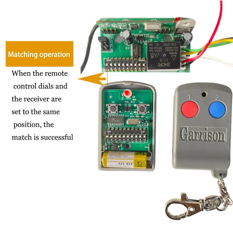 Mando a distancia para puerta de garaje Garrison, controlador inalámbrico de 2 botones 433MHz para puerta automática - Gris