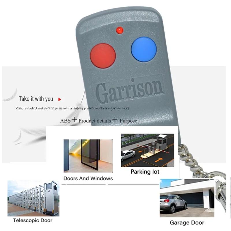 Mando a distancia para puerta de garaje Garrison, controlador inalámbrico de 2 botones 433MHz para puerta automática - Gris