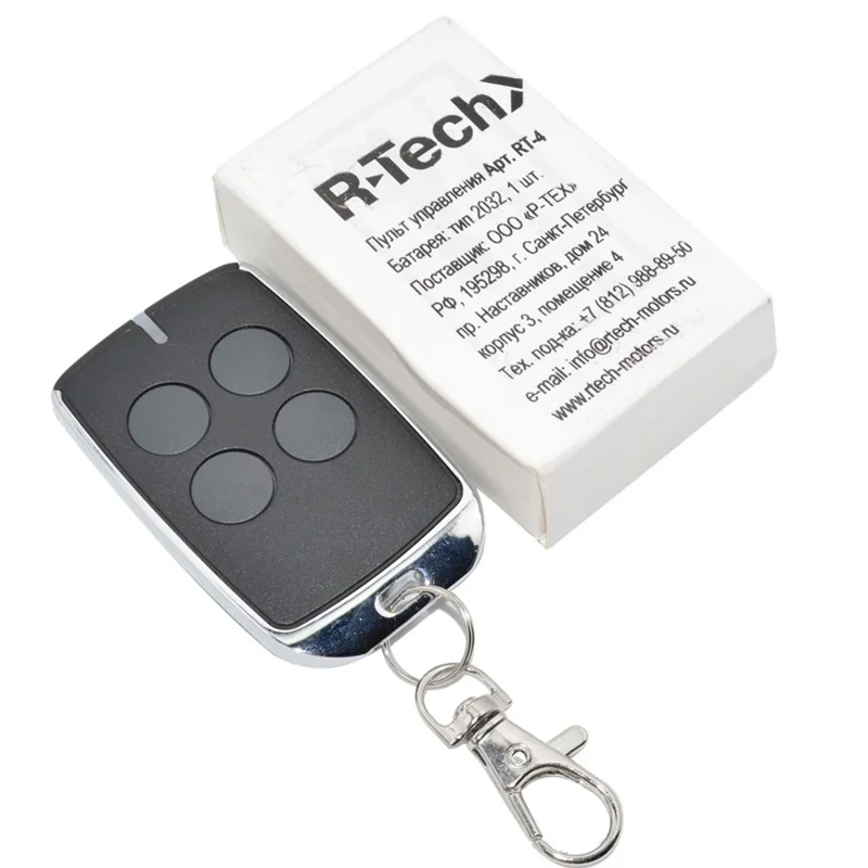 Mando a distancia R-Tech RT-4 433MHz para puerta automática SL600AC.M / SL1000AC.M / SL1500AC.M / SL2000AC.M, transmisor de 4 canales - Negro