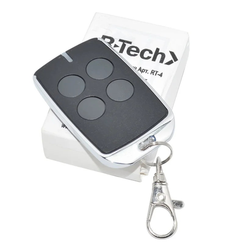 Mando a distancia R-Tech RT-4 433MHz para puerta automática SL600AC.M / SL1000AC.M / SL1500AC.M / SL2000AC.M, transmisor de 4 canales - Negro