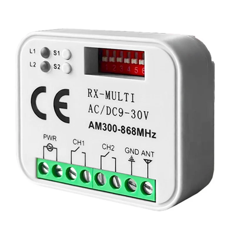 Controlador Multi-Frecuencia 300-868MHz Receptor Remoto de 9-30V para Puerta de Garaje y Puerta Automática - Blanco