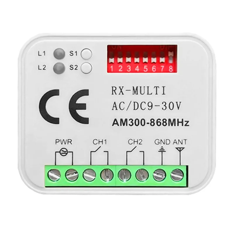 Controlador Multi-Frecuencia 300-868MHz Receptor Remoto de 9-30V para Puerta de Garaje y Puerta Automática - Blanco
