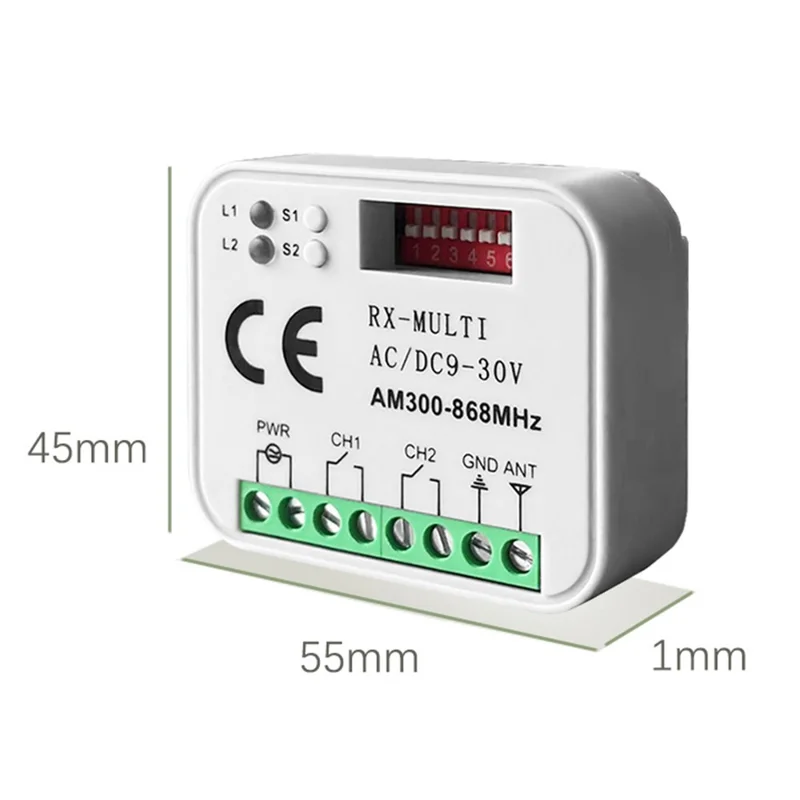 Controlador Multi-Frecuencia 300-868MHz Receptor Remoto de 9-30V para Puerta de Garaje y Puerta Automática - Blanco