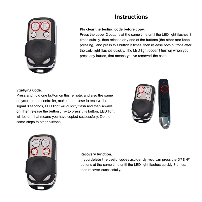 Mando a distancia universal de 433MHz, control remoto inalámbrico metálico de 4 botones, copia para puerta de garaje, controlador para puerta automática y puerta enrollable