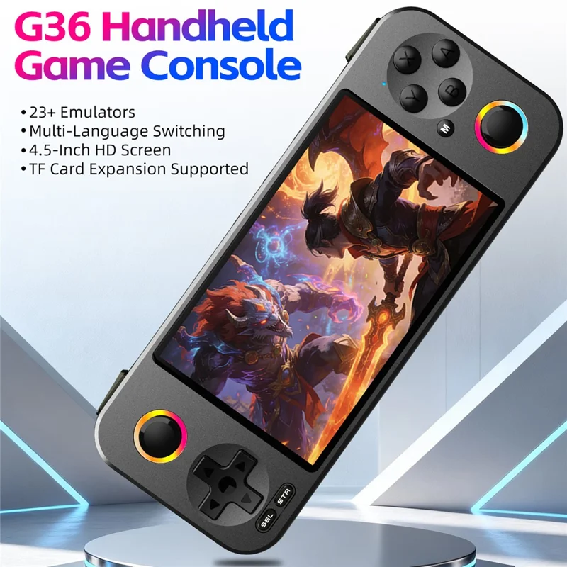 G36 Console de jeux portable avec écran HD de 4,5 pouces, 23 émulateurs, double joystick, manette portable, avec carte TF de 16 Go - Noir