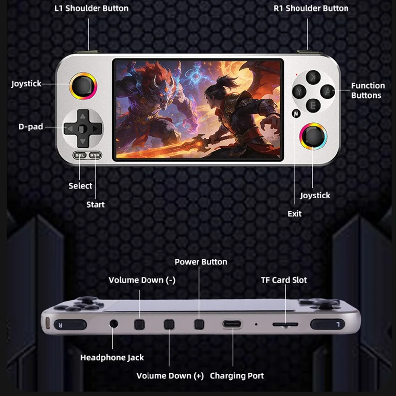 G36 Console de jeux portable avec écran HD de 4,5 pouces, 23 émulateurs, double joystick, manette portable, avec carte TF de 16 Go - Noir