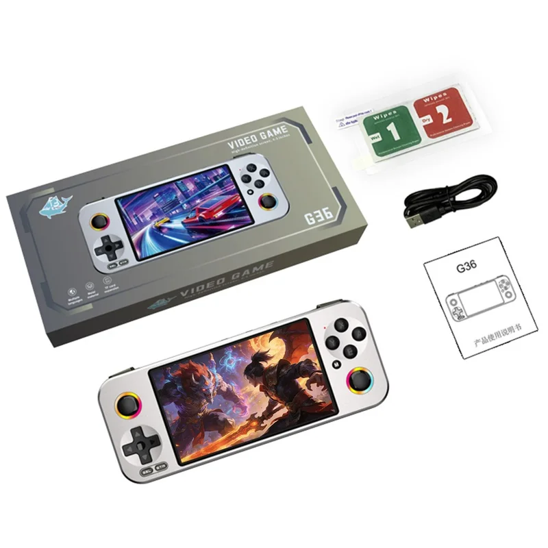 G36 Console de jeux portable avec écran HD de 4,5 pouces, 23 émulateurs, double joystick, manette portable, avec carte TF de 16 Go - Noir