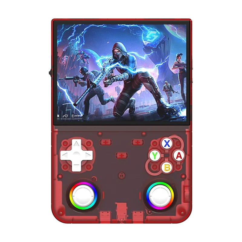 R36ultra X Handheld Game Console with 32GB TF Card Dual 3D Joysticks 4.5 Inch IPS Screen Gamepad with RGB Light - Red