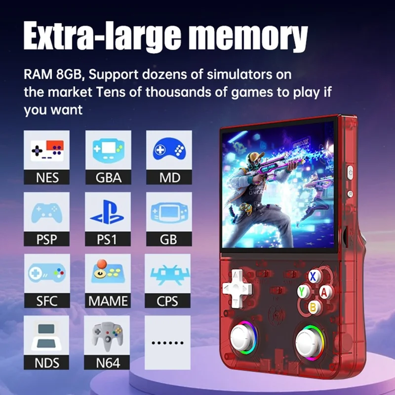 R36ultra X Handheld Game Console with 32GB TF Card Dual 3D Joysticks 4.5 Inch IPS Screen Gamepad with RGB Light - Red
