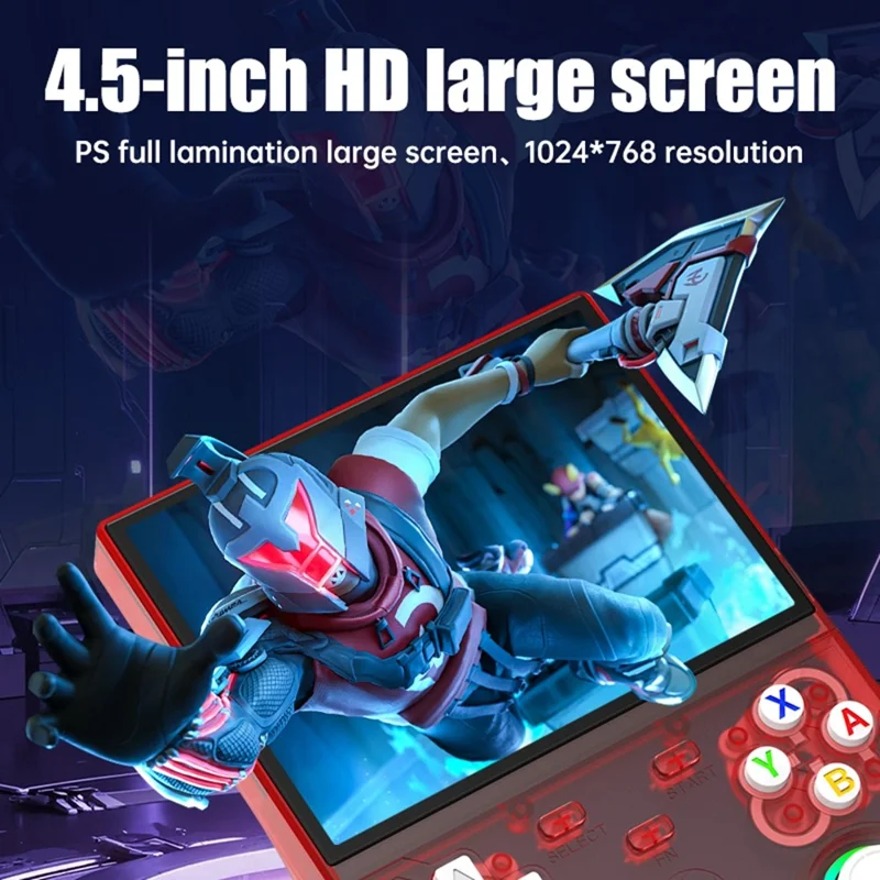 R36ultra X Handheld Game Console with 32GB TF Card Dual 3D Joysticks 4.5 Inch IPS Screen Gamepad with RGB Light - Red
