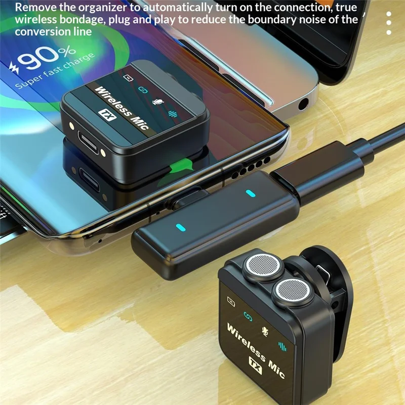 Q9 Intelligent AI Noise Reduction 2.4G Wireless Lavalier Microphone for Live Streaming Recording, 2 Transmitters + 1 Receiver - iP Plug