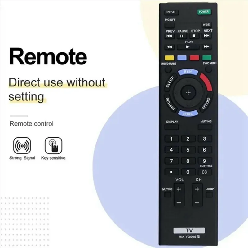 Controlo Remoto para Televisão RM-YD096 para TV Sony, Design Ergonómico, Infravermelhos IR, Sem Fios, Substituição