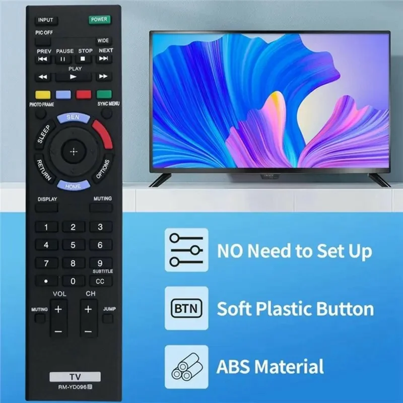 Controlo Remoto para Televisão RM-YD096 para TV Sony, Design Ergonómico, Infravermelhos IR, Sem Fios, Substituição
