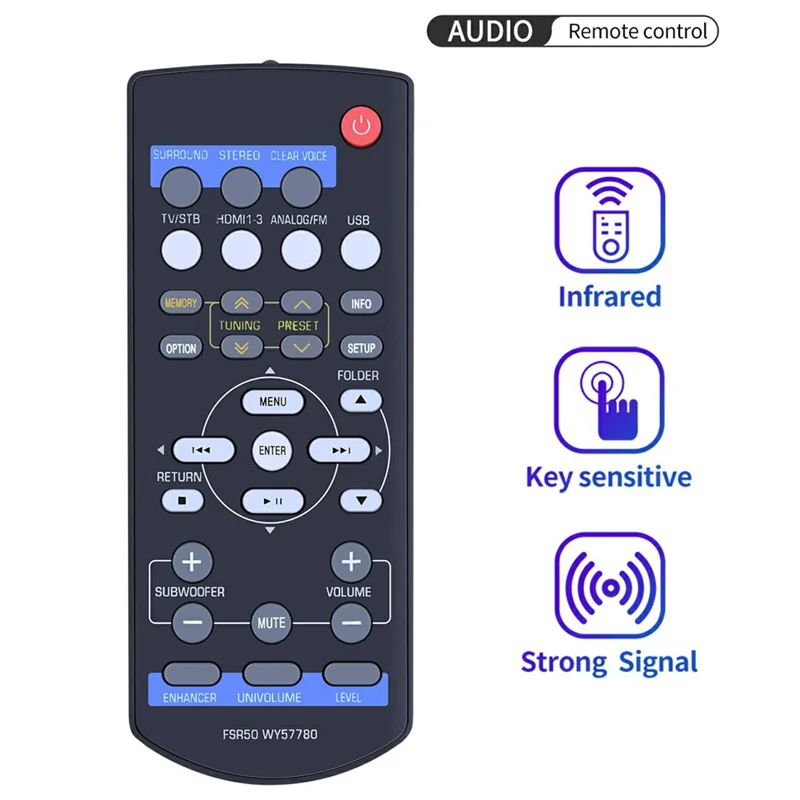 FSR50 WY57780 For Yamaha Soundbar Ergonomic Remote Control 8m Range Infrared Wireless Controller