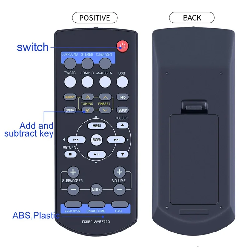 FSR50 WY57780 For Yamaha Soundbar Ergonomic Remote Control 8m Range Infrared Wireless Controller