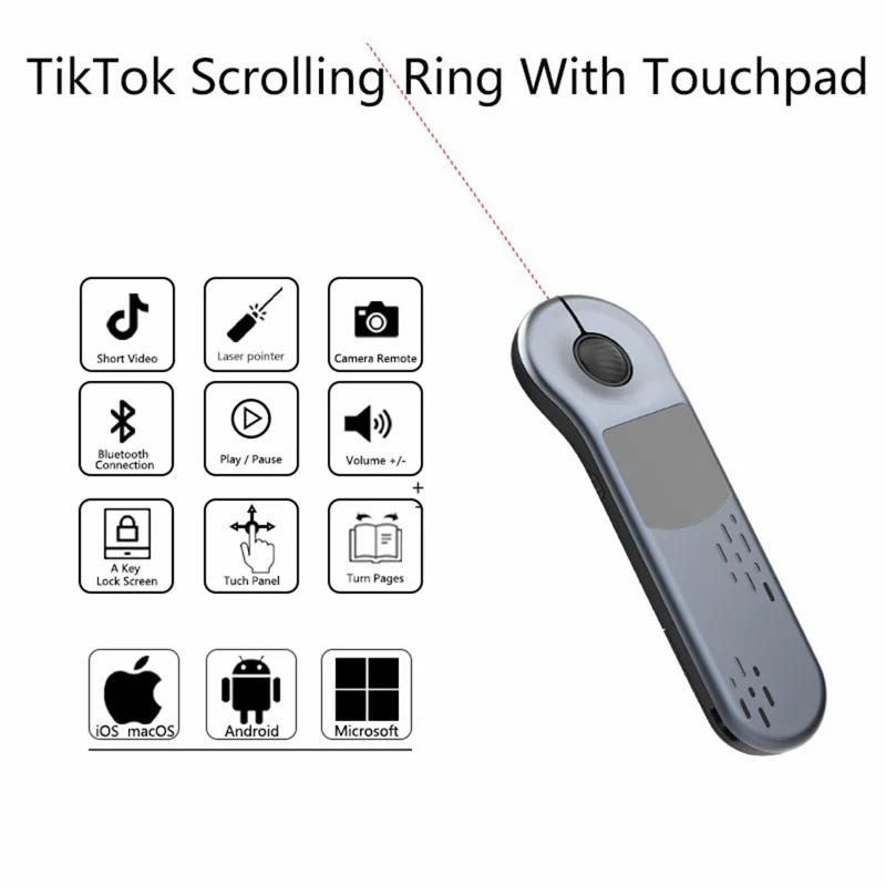 D13 Pro Ratón Inalámbrico con Control Remoto Bluetooth-compatible, Cambiador de Diapositivas PPT para TikTok YouTube - Gris Plata