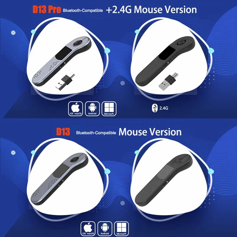 D13 Pro Ratón Inalámbrico con Control Remoto Bluetooth-compatible, Cambiador de Diapositivas PPT para TikTok YouTube - Gris Plata
