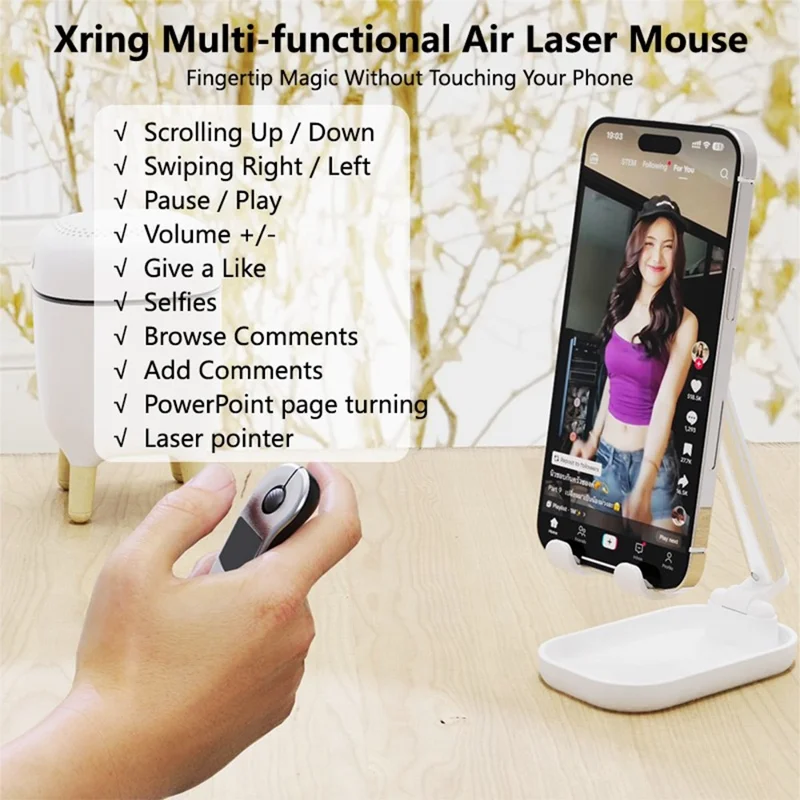D13 Pro Ratón Inalámbrico con Control Remoto Bluetooth-compatible, Cambiador de Diapositivas PPT para TikTok YouTube - Gris Plata