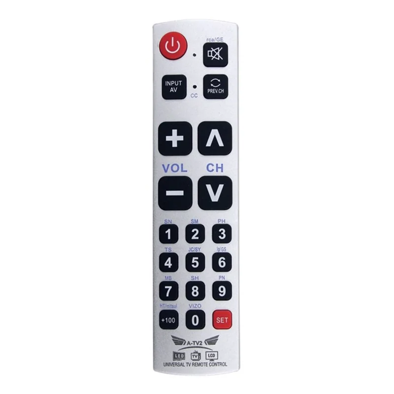 A-TV2 Universalfernbedienung für Philips / Panasonic / Samsung / LG / Sharp TV Große Tasten Infrarot-Controller