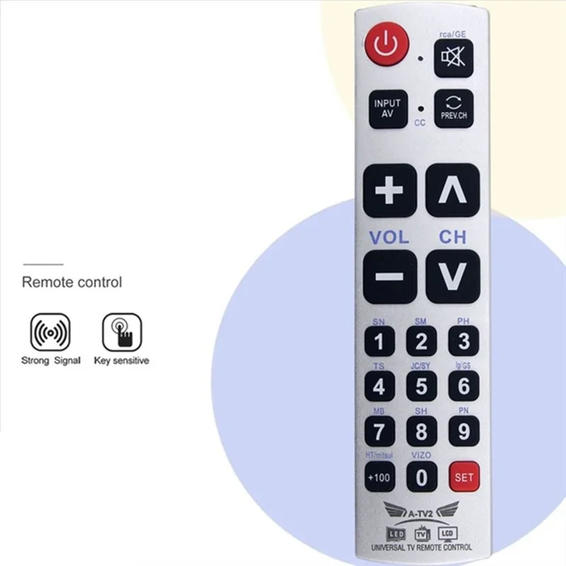 A-TV2 Universalfernbedienung für Philips / Panasonic / Samsung / LG / Sharp TV Große Tasten Infrarot-Controller