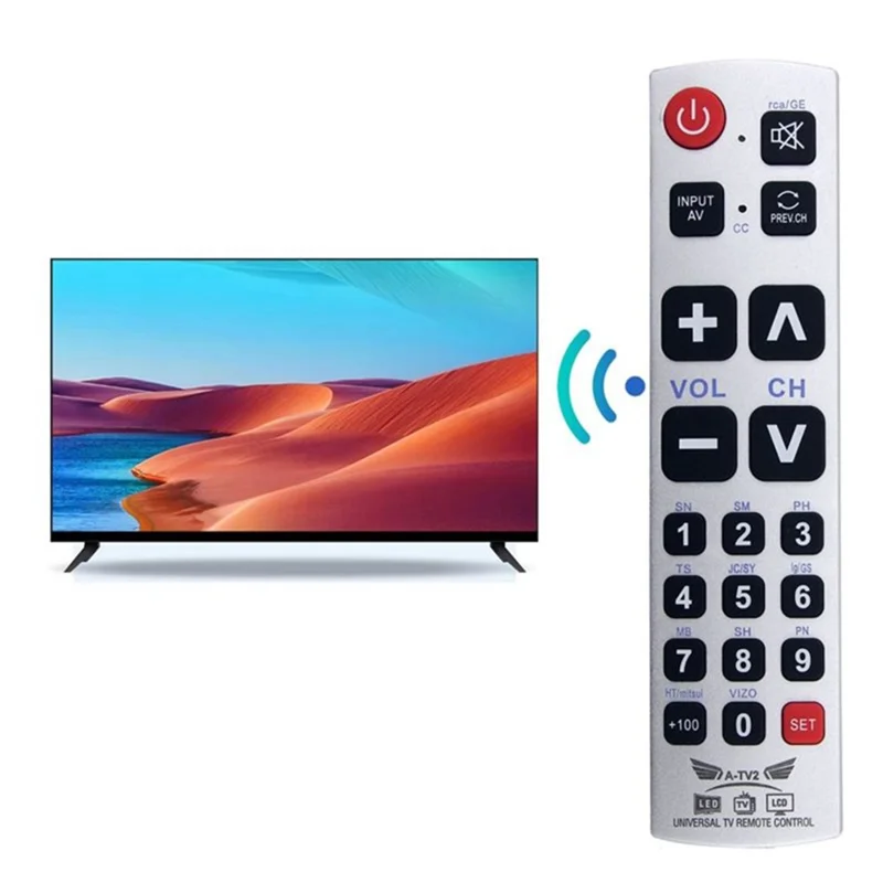 A-TV2 Universalfernbedienung für Philips / Panasonic / Samsung / LG / Sharp TV Große Tasten Infrarot-Controller