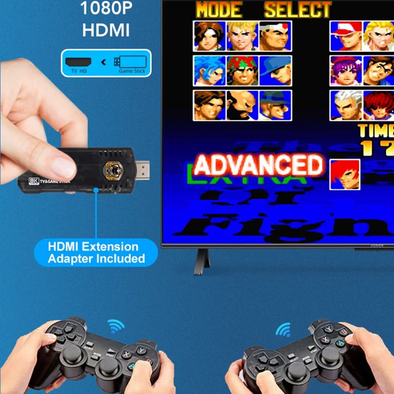 X8 64GB Dual System TV Game Stick Retro Gaming Console with 8K Output and 2.4G Wireless Controllers - Black