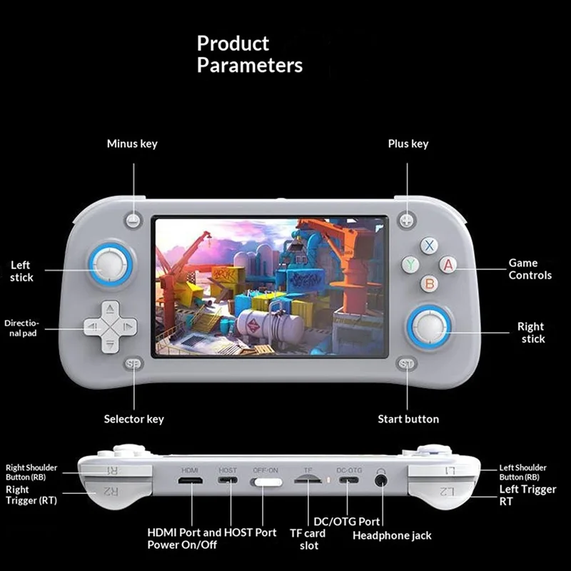 XF43 64GB Open-Source Handheld Game Console 4.3 inch HD Screen TV Output 20+ Emulators Retro Game Machine - White
