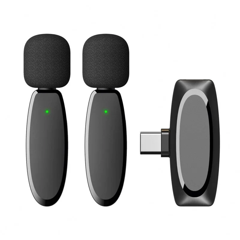 AP004 2Pcs Wireless Lavalier Microphone with Type-C Receiver Clip-on Mic for Phone Live Streaming Recording - Black