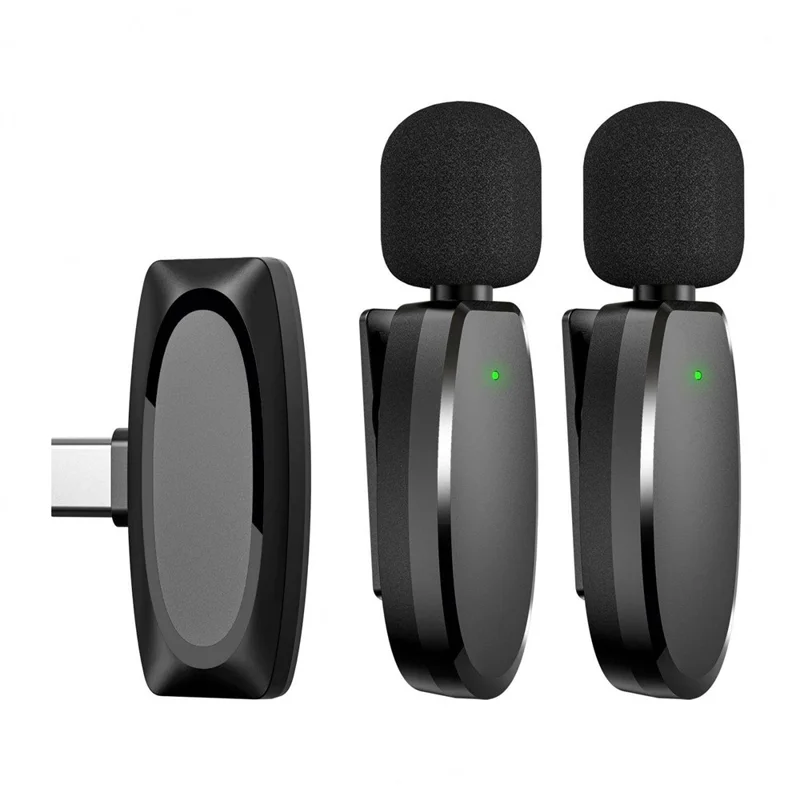 AP004 2Pcs Wireless Lavalier Microphone with Type-C Receiver Clip-on Mic for Phone Live Streaming Recording - Black