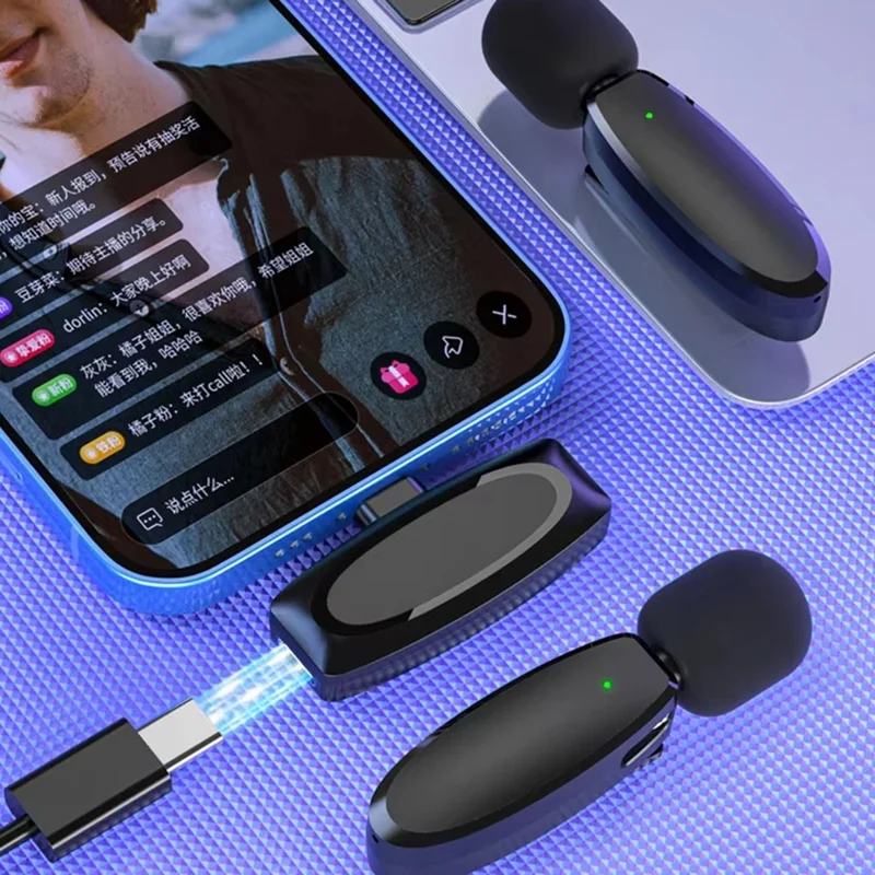 AP004 2Pcs Wireless Lavalier Microphone with Type-C Receiver Clip-on Mic for Phone Live Streaming Recording - Black