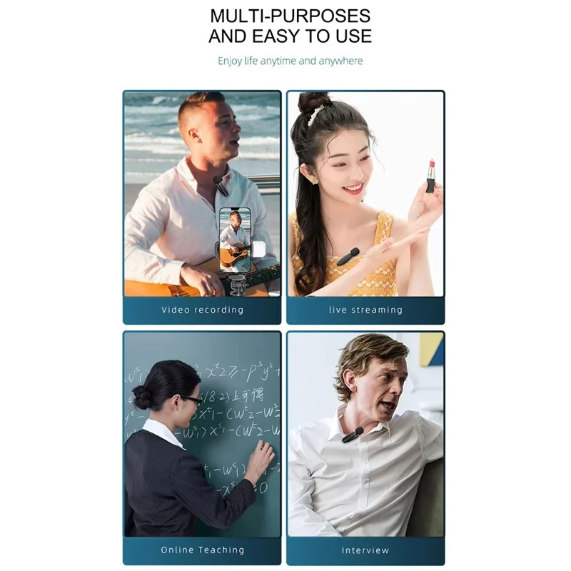 AP004 2Pcs Wireless Lavalier Microphone with Type-C Receiver Clip-on Mic for Phone Live Streaming Recording - Black