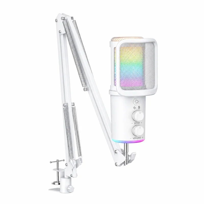 ONIKUMA M530 USB Condenser Microphone RGB Gaming Mic with Noise Reduction for Streaming - White