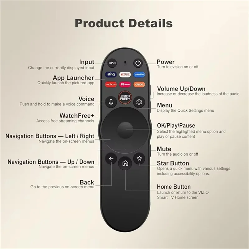 XRT270 Para VIZIO Smart TV Comando Remoto por Voz com Controlo Ergonómico - Estilo 1