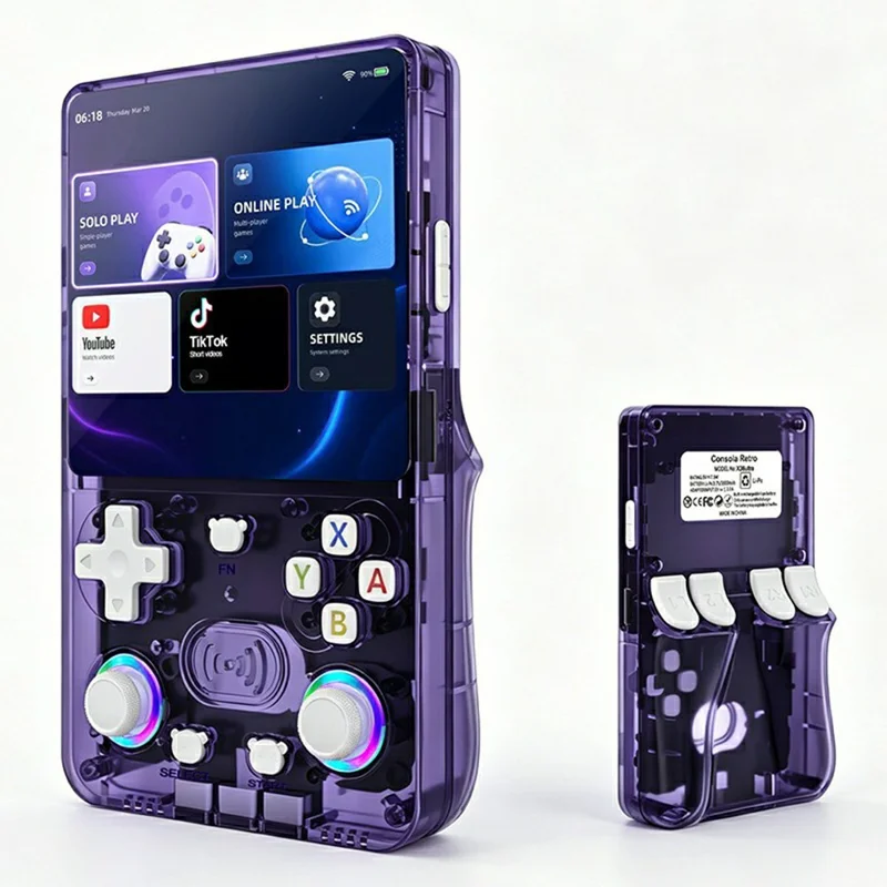 X3 Ultra Handheld Game Console 4.2 Inch IPS Screen Retro Classic Gamepad, 1+8GB - Transparent Purple