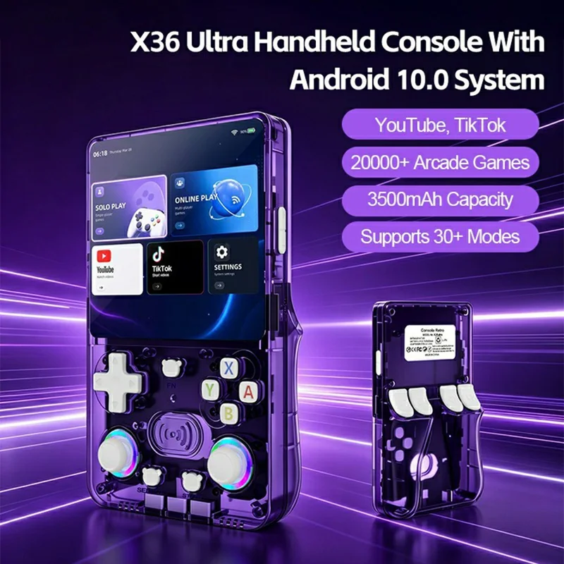 X3 Ultra Handheld Game Console 4.2 Inch IPS Screen Retro Classic Gamepad, 1+8GB - Transparent Purple