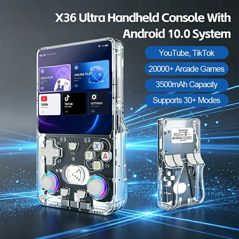 X3 Ultra Handheld Game Console 4.2 Inch IPS Screen Retro Classic Gamepad, 1+8GB - Transparent