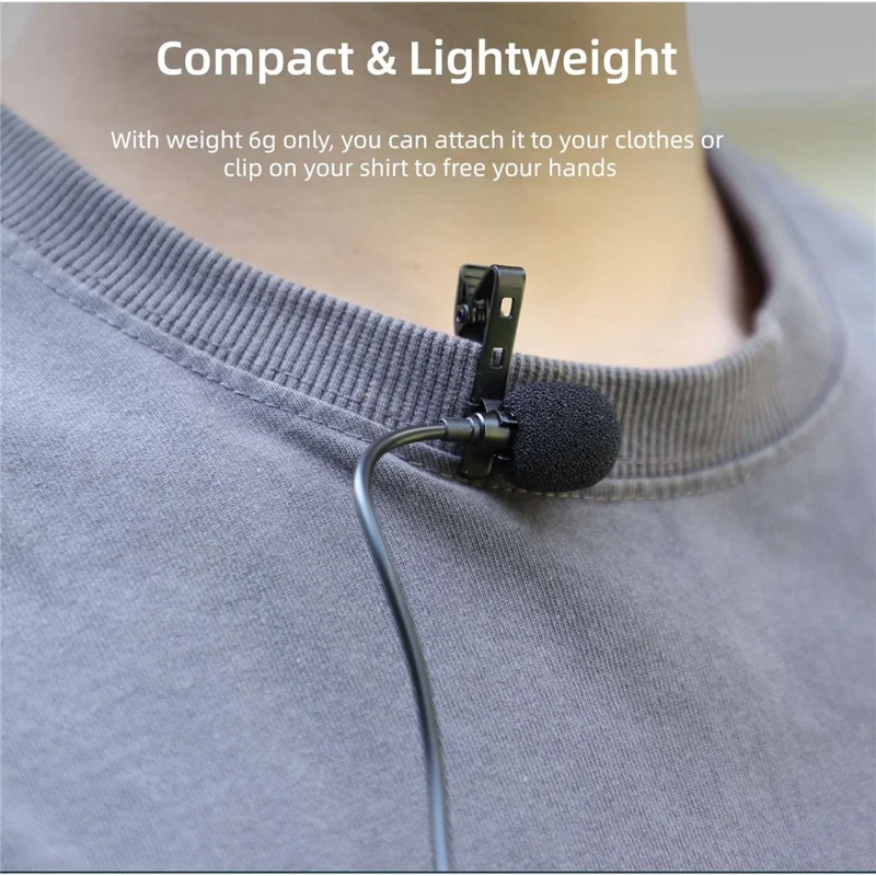 SUNNYLIFE MC490 Lavalier Lapel Wired Microphone for DJI Osmo Action 3 / 2 Omnidirectional Interview Studio Video Recording Mic with Type-C Cable