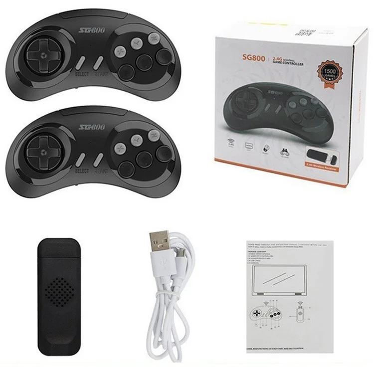 SG800 2.4G Wireless Handheld Video Game Console HD TV Game Stick Game Controllers Dual Gamepad Built-in 2700+ Games for Sega Mega Drive / Genesis