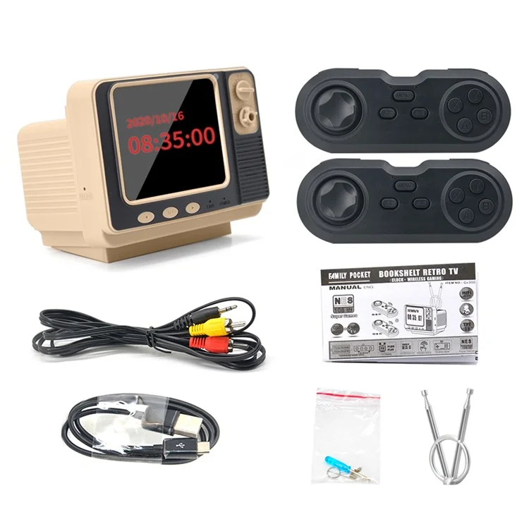 GV300 TV Shape Retro Game Console Game Machine Electronic Video Game Player with 2 Gamepads - Brown