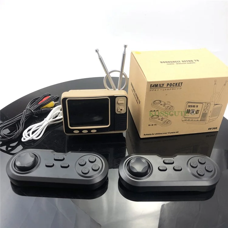 GV300 TV Shape Retro Game Console Game Machine Electronic Video Game Player with 2 Gamepads - Brown