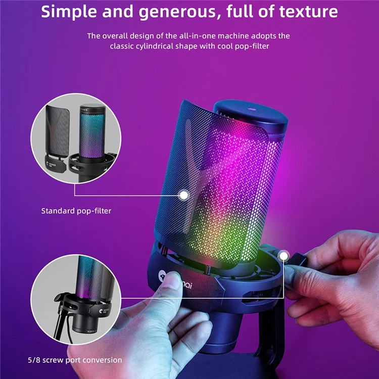 YANMAI GM7 RGB игровой конденсаторный микрофон для сотовых телефонов, караоке-микрофон с возможностью мониторинга в режиме реального времени, конденсаторный микрофон для потоковой передачи