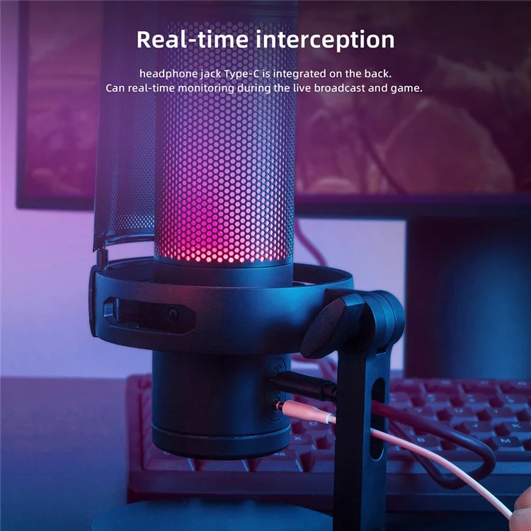 YANMAI GM7 RGB игровой конденсаторный микрофон для сотовых телефонов, караоке-микрофон с возможностью мониторинга в режиме реального времени, конденсаторный микрофон для потоковой передачи