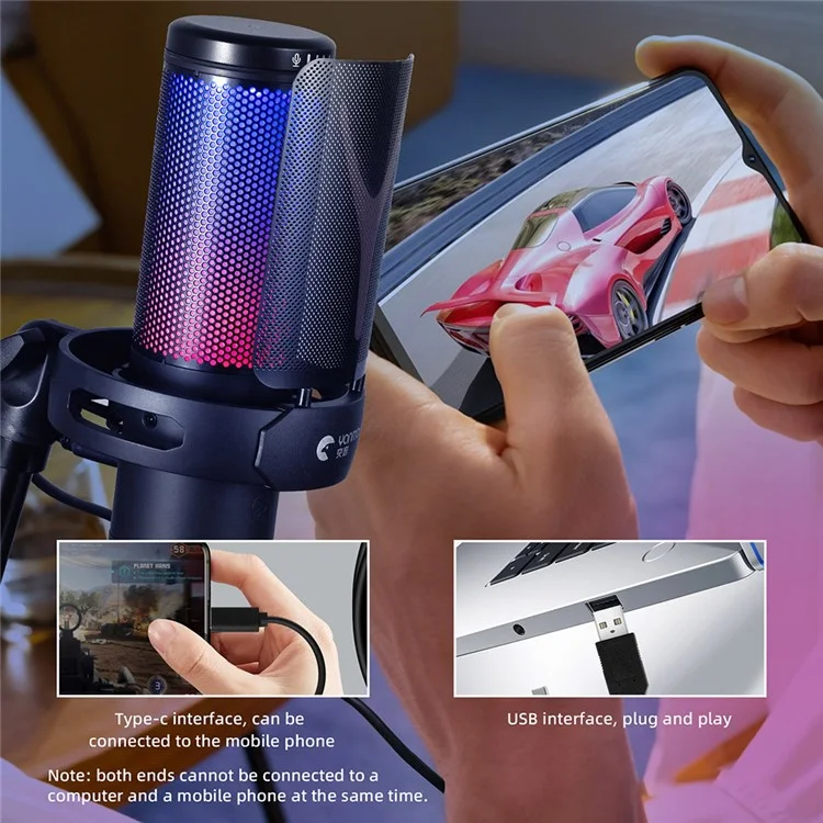 YANMAI GM7 RGB игровой конденсаторный микрофон для сотовых телефонов, караоке-микрофон с возможностью мониторинга в режиме реального времени, конденсаторный микрофон для потоковой передачи