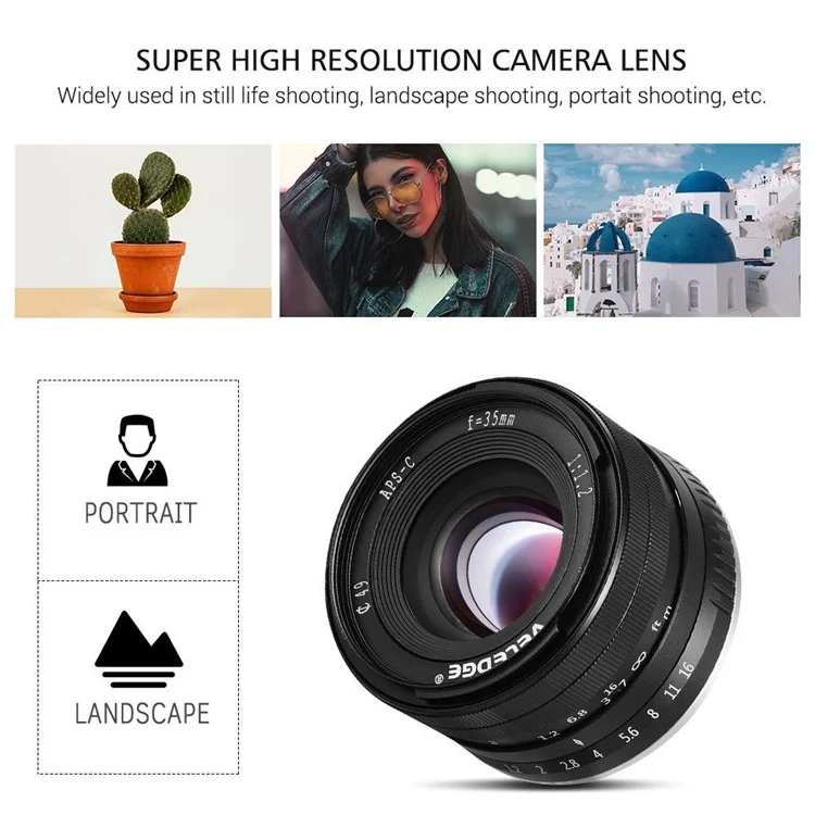 VELEDGE V-35 Objectif 35mm F1.2 Grande Ouverture Objectif Manuel Fixe pour Sony A6300 A6400 Appareil Photo Hybride NEX