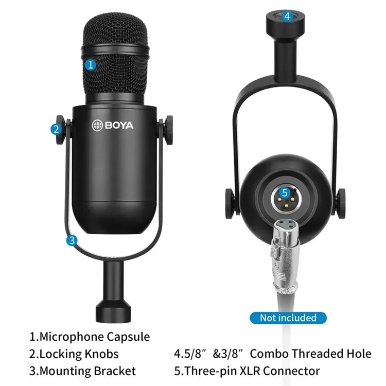 BOYA BY-DM500 Microphone d'enregistrement audio directionnel Cardioid XLR Studio Podcasting Chant