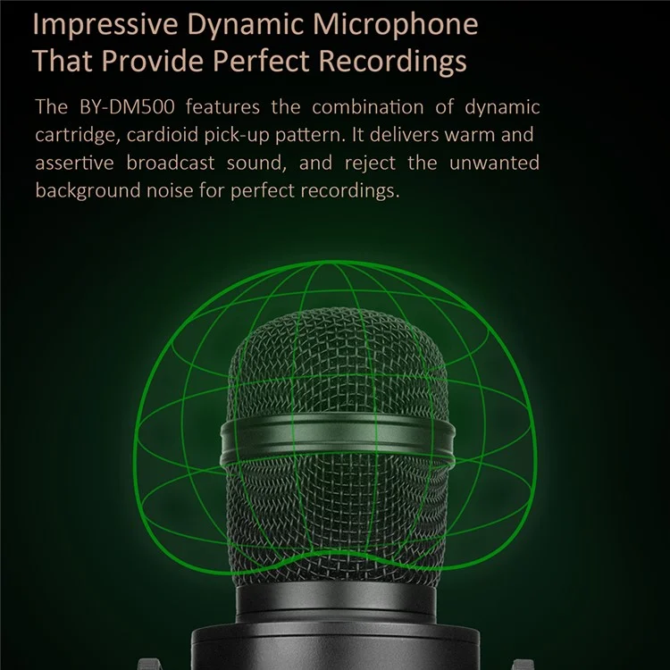 BOYA BY-DM500 Microphone d'enregistrement audio directionnel Cardioid XLR Studio Podcasting Chant
