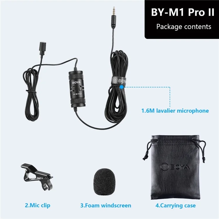 BOYA BY-M1 Pro II Clip-on Microphone Omni-directional Condenser Mic 3.5mm TRRS Plug with 6m Cable for Smartphone Camera Camcorder