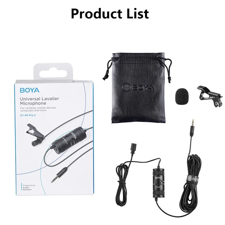 BOYA BY-M1 Pro II Clip-on Microphone Omni-directional Condenser Mic 3.5mm TRRS Plug with 6m Cable for Smartphone Camera Camcorder