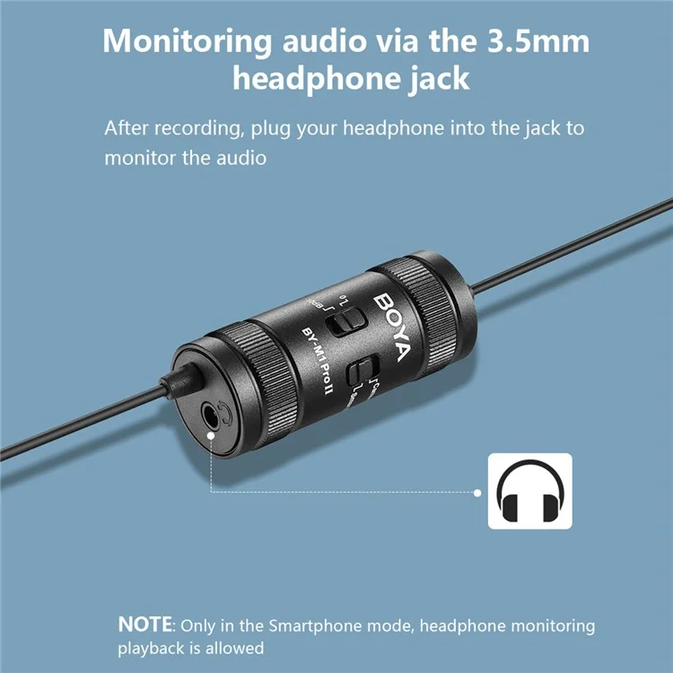 BOYA BY-M1 Pro II Clip-on Microphone Omni-directional Condenser Mic 3.5mm TRRS Plug with 6m Cable for Smartphone Camera Camcorder